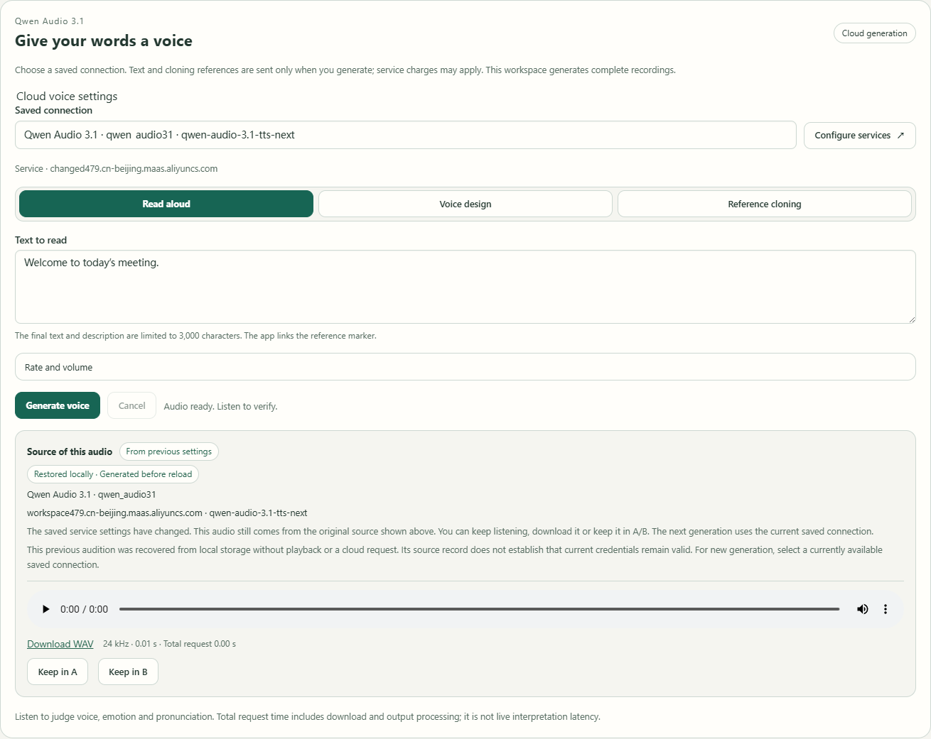 Reopen voice tools after Setup reload and check the restored audio source