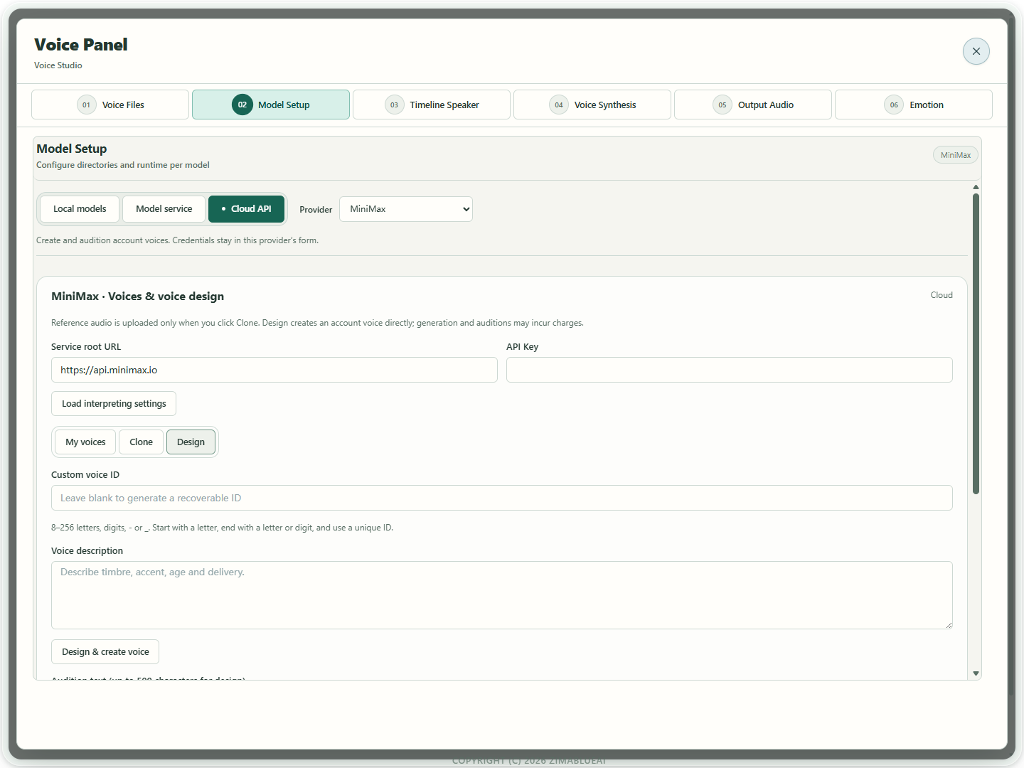 MiniMax · Describe and create a voice