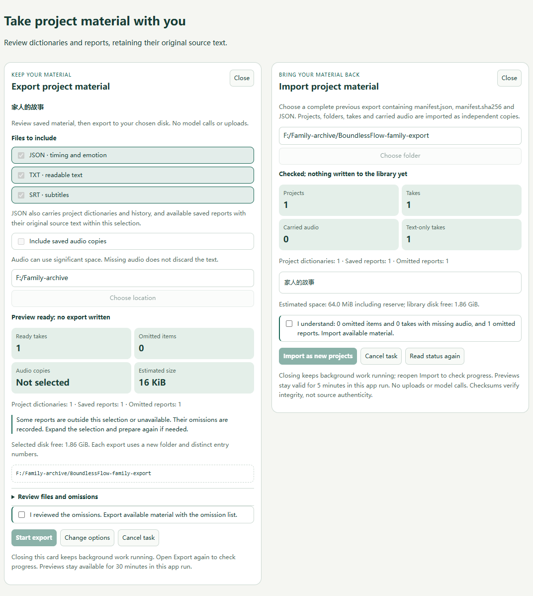 Review project dictionaries, saved reports and omitted reports for migration