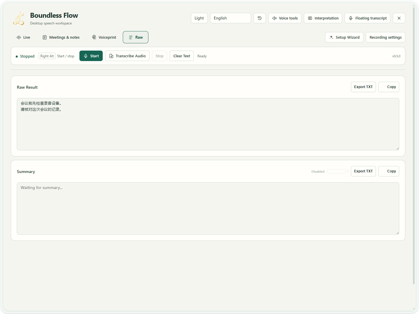 Raw text · Review, copy and export