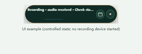 A session notice while recording: the task stays active; check the main window