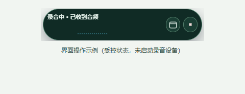 悬浮转录显示录音中并已收到本次音频，返回主窗口和停止按钮可见