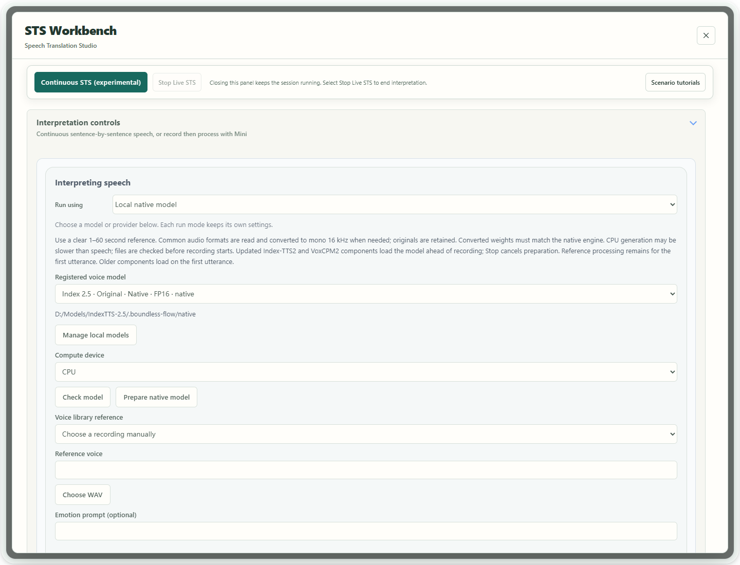 Interpretation: select a local speech model