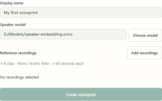 Enlarge screenshot · Voiceprints: enroll, compare and review · 1