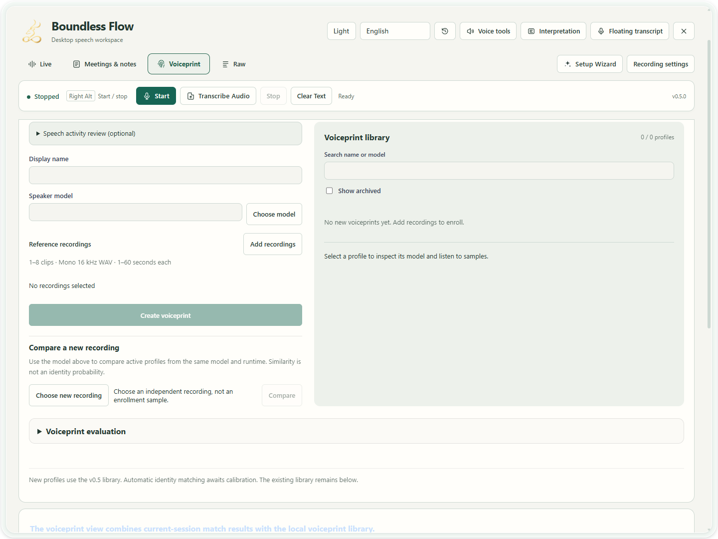 Voiceprints · Name, model and reference recordings